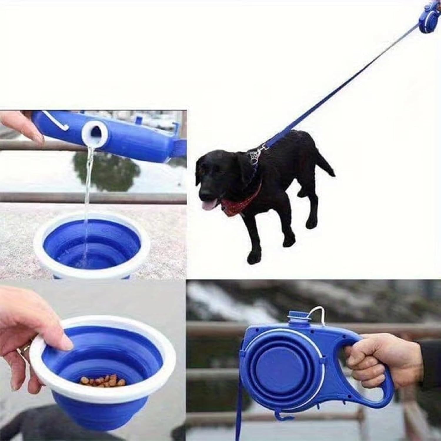 Correa Retráctil para Perros 3 en 1 con Botella de Agua y Cuenco 300 ml
